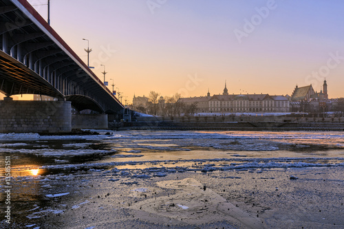 Warsaw, the view of the river from flowing frazil ice