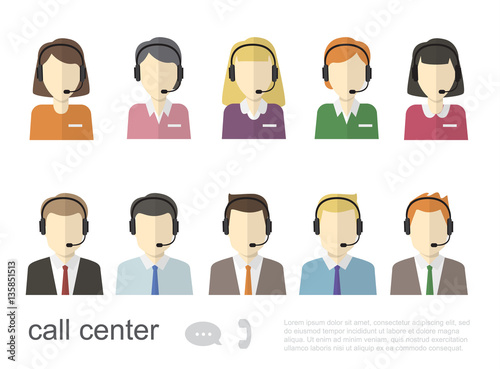 Call Center Operator Icons. Vector Flat Illustration