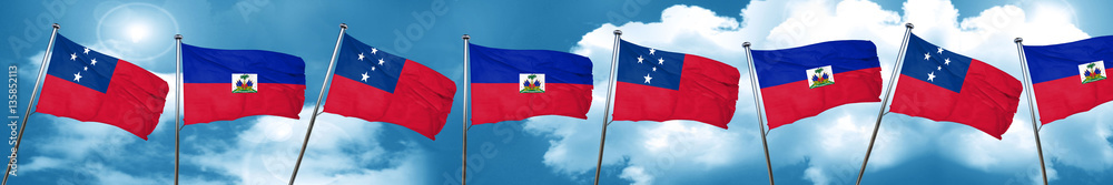 Samoa flag with Haiti flag, 3D rendering Samoa flag with Haiti flag, 3D rendering