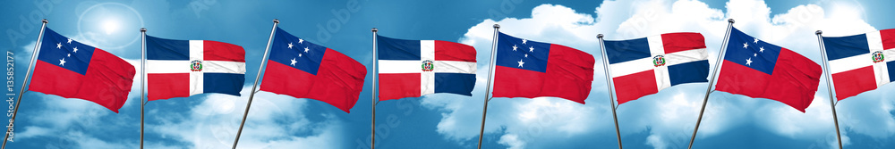 Samoa flag with Dominican Republic flag, 3D rendering Samoa flag with Dominican Republic flag, 3D rendering