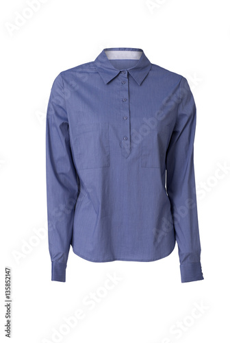 Blue women's shirt isolated on white background 
