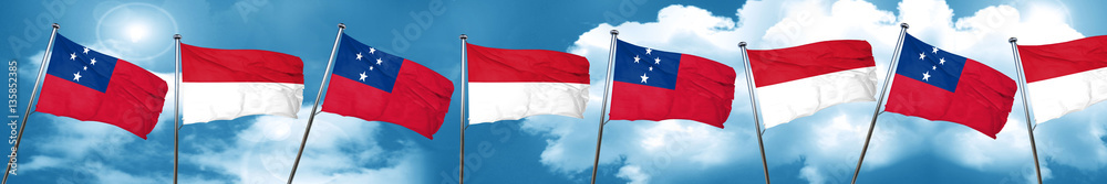 Naklejka premium Samoa flag with Indonesia flag, 3D rendering