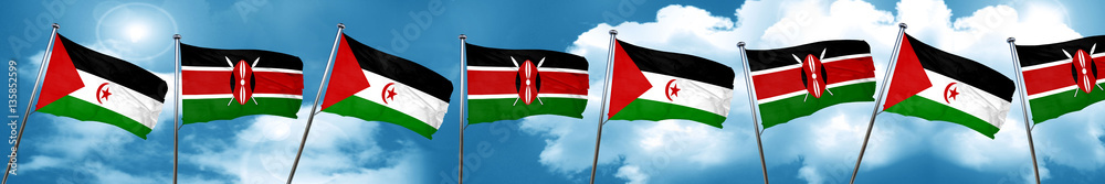 Western sahara flag with Kenya flag, 3D rendering Western sahara flag with Kenya flag, 3D rendering