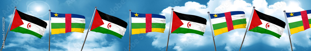 Western sahara flag with Central African Republic flag, 3D rende Western sahara flag with Central African Republic flag, 3D rende