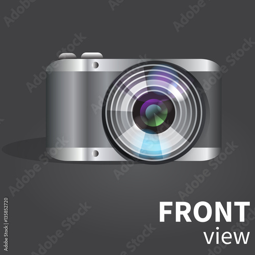 Vector realistic digital photo camera. Front view isolated object
