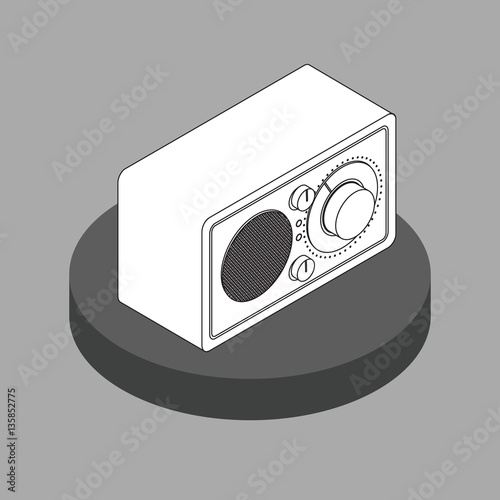 Vector black and white radio reciever icon. Isometric projection object