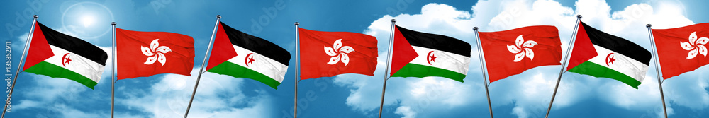 Western sahara flag with Hong Kong flag, 3D rendering