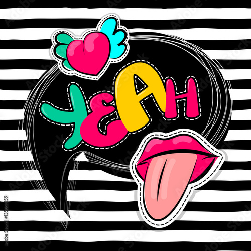 Fashion 90 comic text yeah balloon
