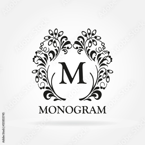 Monogram template. Vintage frame. Design element for hotel, restaurant, boutique, floral shop, jewelry, fashion, wine, heraldic, emblem.