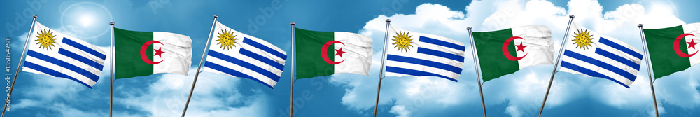 Fototapeta premium Uruguay flag with Algeria flag, 3D rendering