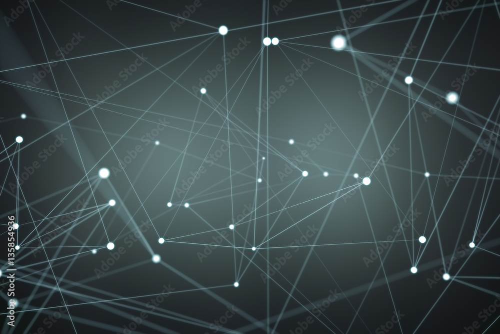 Floating white and blue glowing dot network 3D rendering Floating white and blue glowing dot network 3D rendering