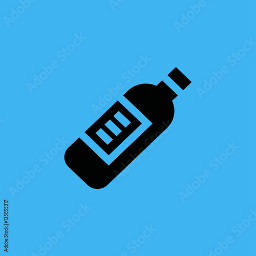 Black wine bottle icon. flat design