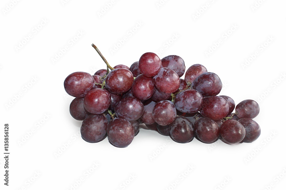 major red grapes on white background isolated