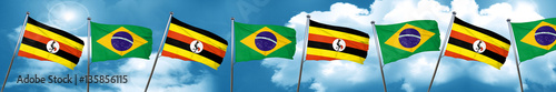 Uganda flag with Brazil flag  3D rendering