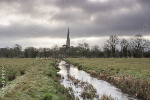 Salisbury cathedral and the water meadows. © julianelliott