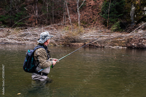 Grayling fishing on mountain river