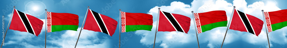 Trinidad and tobago flag with Belarus flag, 3D rendering Trinidad and tobago flag with Belarus flag, 3D rendering