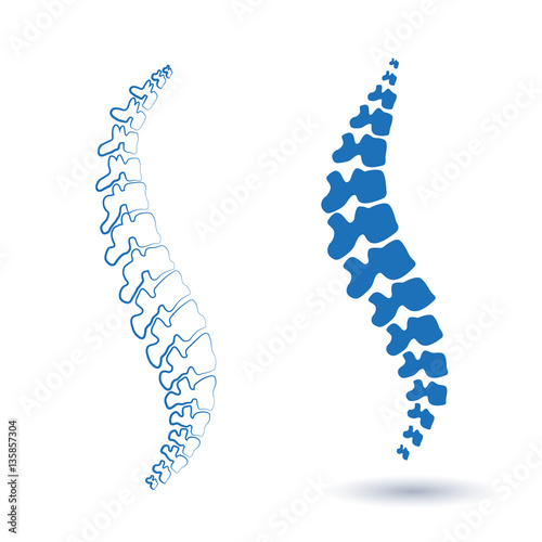 Vector  human spine isolated silhouette illustration. Spine pain medical center, clinic, institute, rehabilitation, diagnostic, surgery logo element. Spinal icon symbol design. Concept of scoliosis