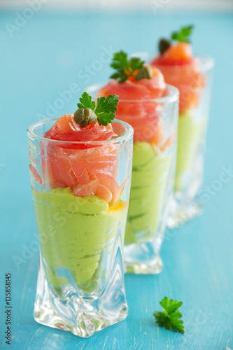 avocado mousse with salted salmon.