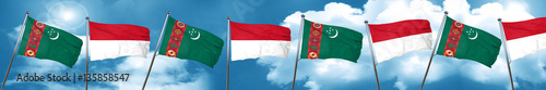 Turkmenistan flag with Indonesia flag, 3D rendering