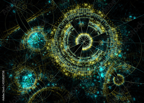  Wide Abstract SteamPunk  Background - Fractal Art