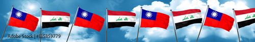 Taiwan flag with Iraq flag, 3D rendering