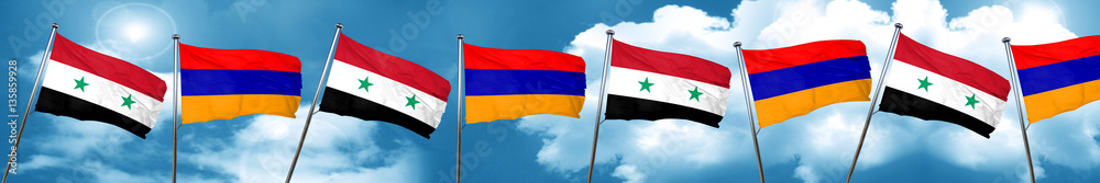 Syria flag with Armenia flag, 3D rendering Syria flag with Armenia flag, 3D rendering