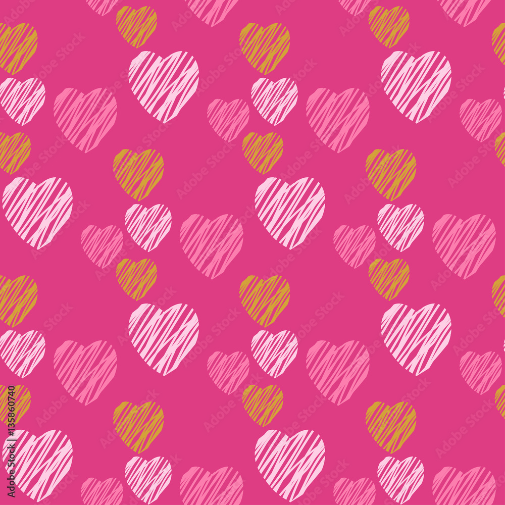 Hand drawn hearts seamless pattern. 