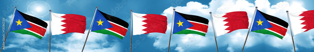 Naklejka premium south sudan flag with Bahrain flag, 3D rendering