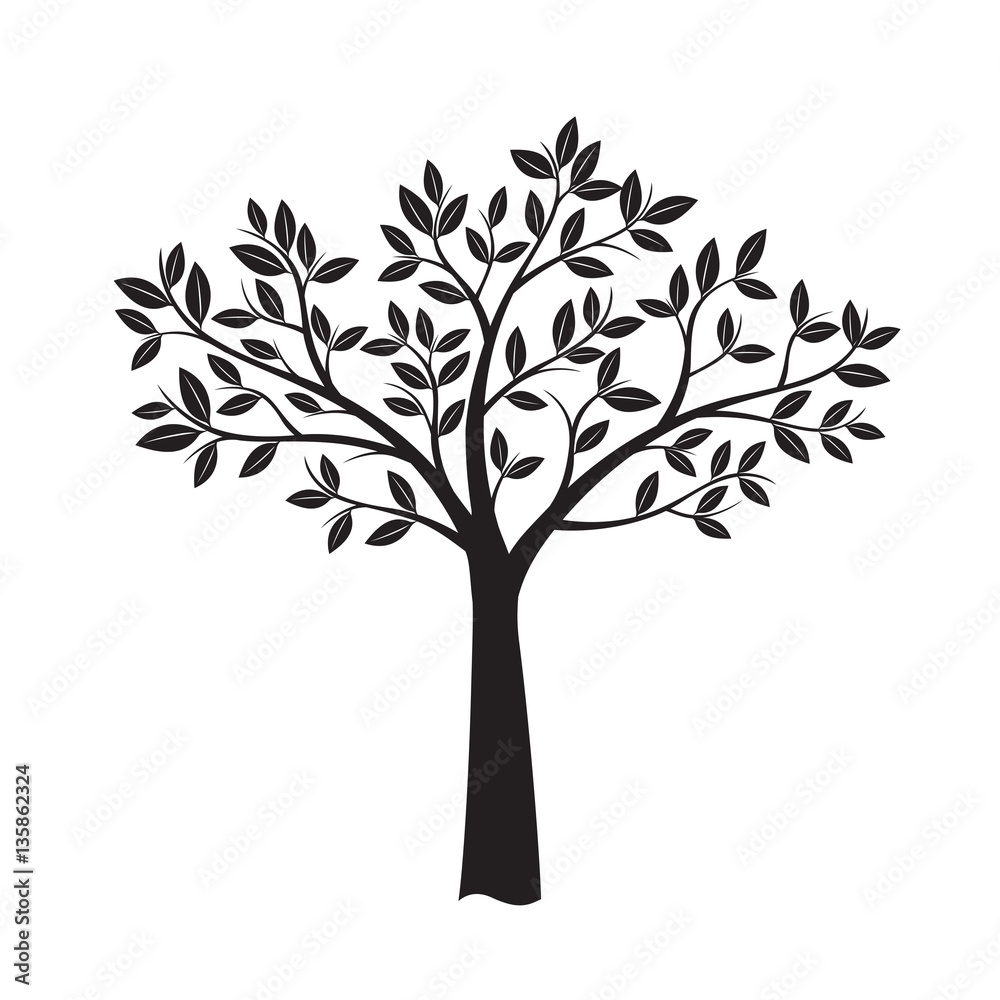 Obraz premium Black Tree and Leafs. Vector Illustration.