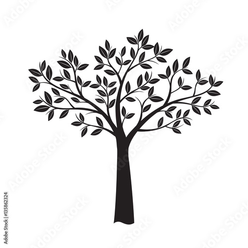 Black Tree and Leafs. Vector Illustration. © topor