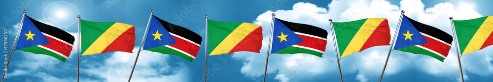 south sudan flag with congo flag, 3D rendering