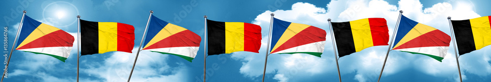 seychelles flag with Belgium flag, 3D rendering seychelles flag with Belgium flag, 3D rendering