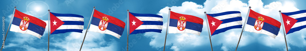 Serbia flag with cuba flag, 3D rendering Serbia flag with cuba flag, 3D rendering