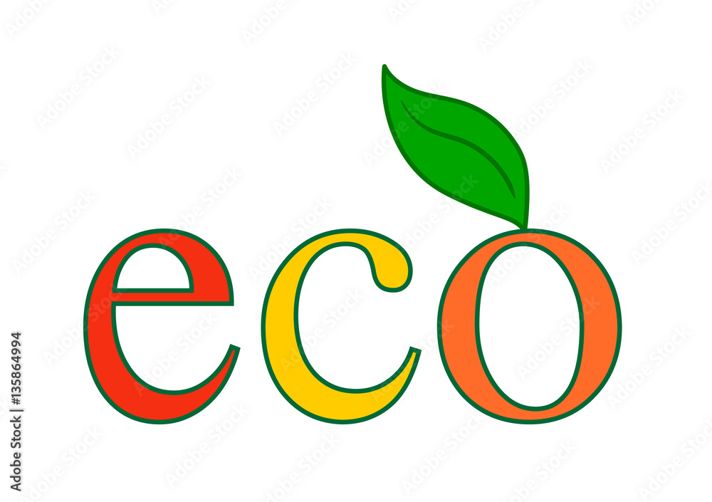 green word eco with green leaf on white background green word eco with green leaf on white background