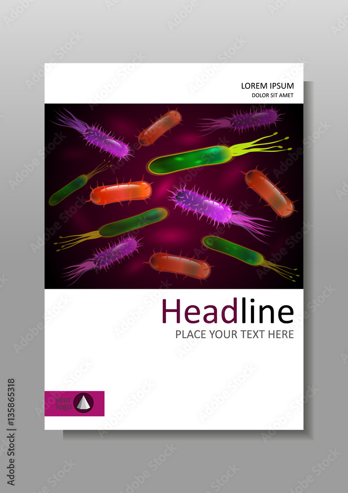 Cover design template with bacteria mix. Vector.