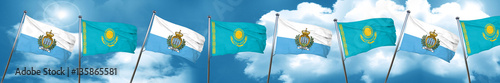 san marino flag with Kazakhstan flag, 3D rendering