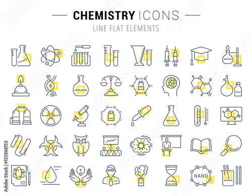 Set Vector Flat Line Icons Chemistry