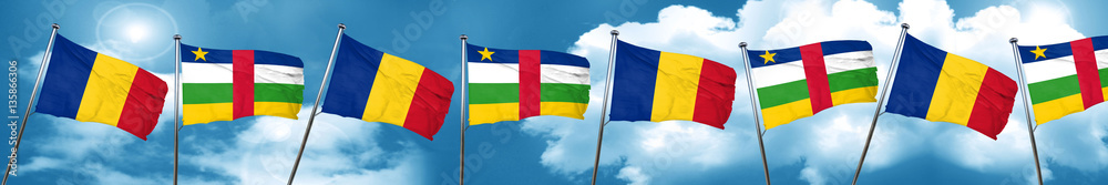 Romania flag with Central African Republic flag, 3D rendering Romania flag with Central African Republic flag, 3D rendering
