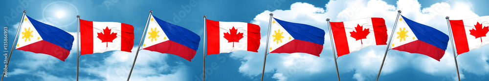 Philippines flag with Canada flag, 3D rendering Philippines flag with Canada flag, 3D rendering