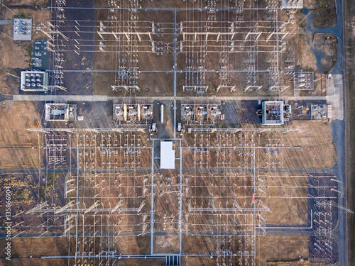 Aerial view of a high voltage substation photo