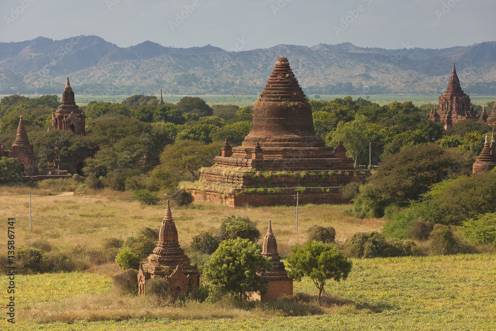 Ancient and isolated brick pagodas in Myanmar