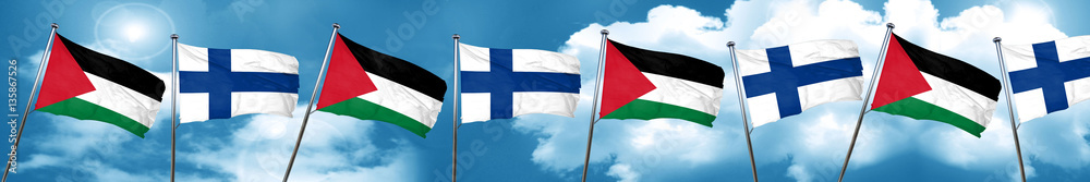 palestine flag with Finland flag, 3D rendering palestine flag with Finland flag, 3D rendering