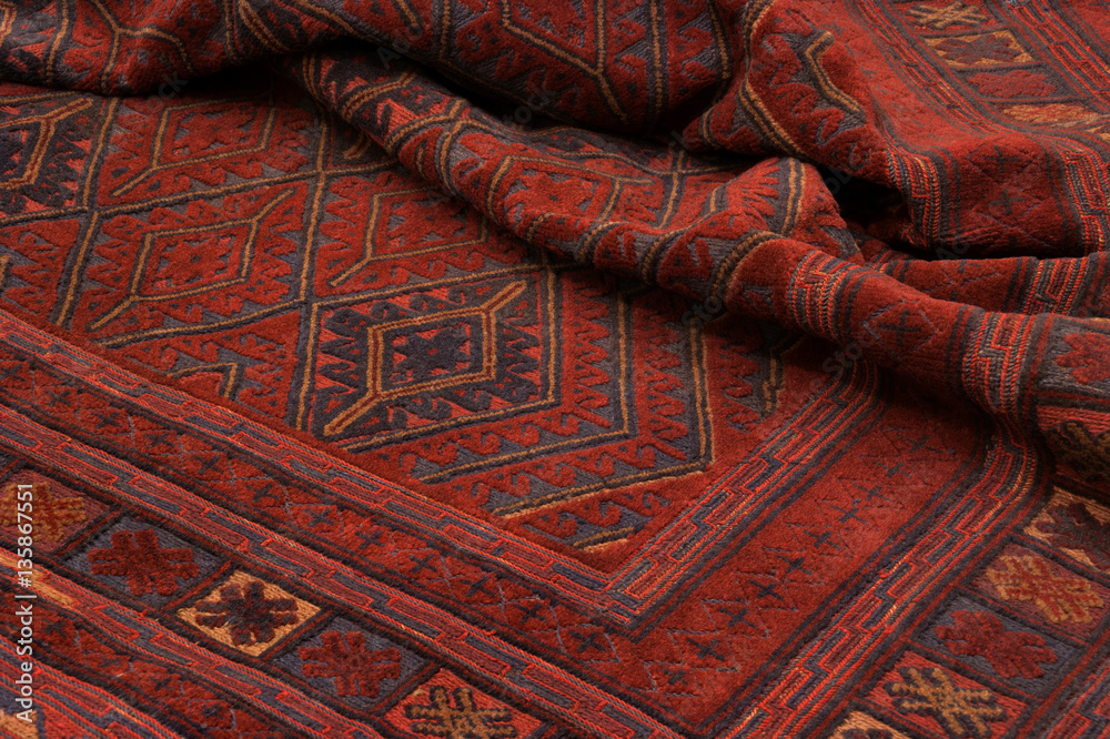Close up of a hand woven and knotted afghan berjesta mashwani