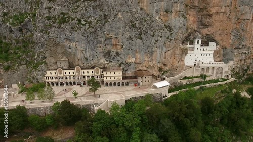 The Monastery of Ostrog in the large rock of Ostroska Greda, Montenegro. Aerial view

