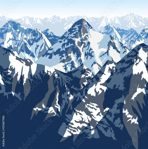vector Himalaya alps mountains background texture seamless pattern