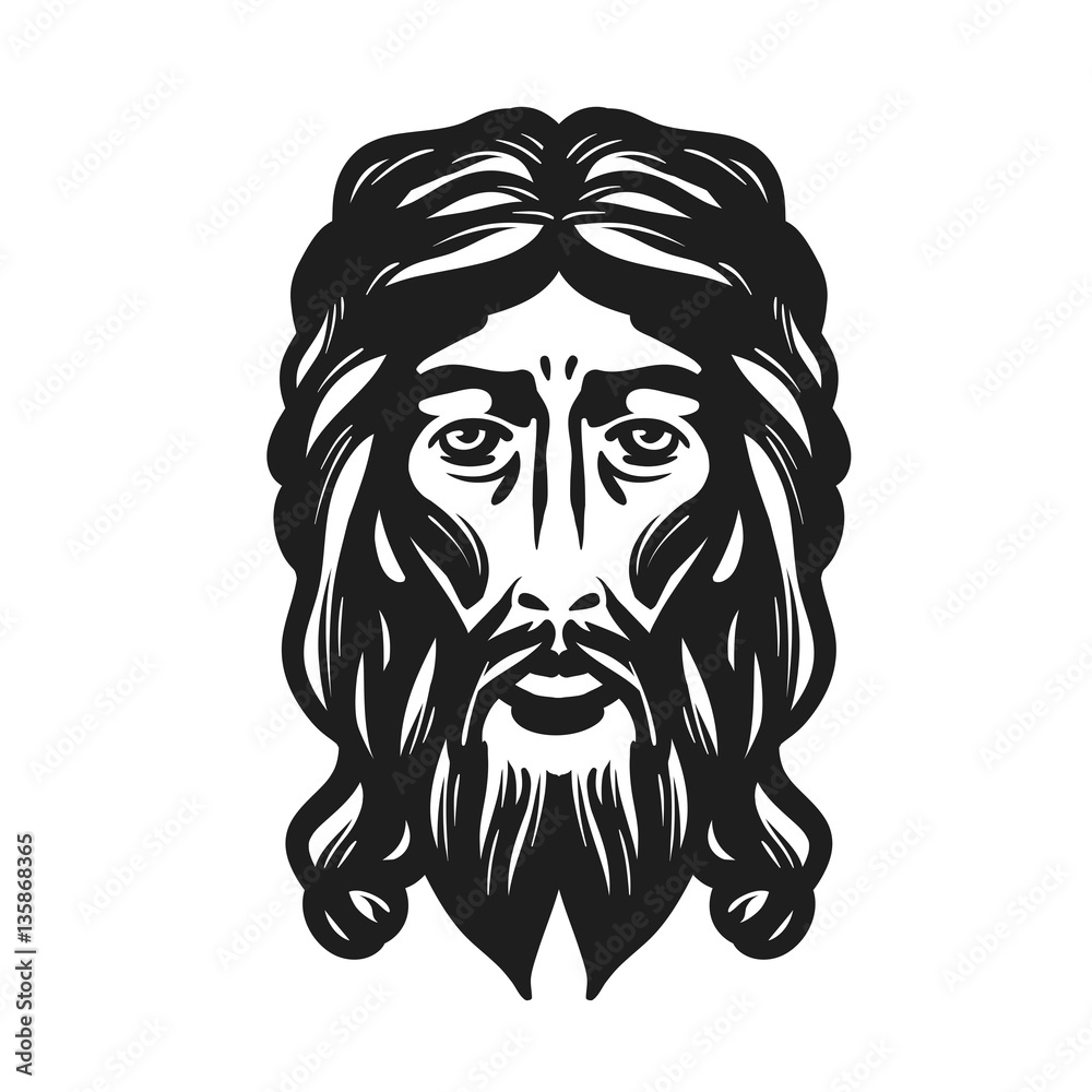 Fototapeta premium Face of Jesus isolated on white background. Vector illustration