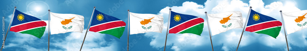 Namibia flag with Cyprus flag, 3D rendering Namibia flag with Cyprus flag, 3D rendering