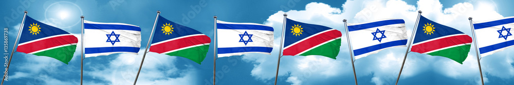 Namibia flag with Israel flag, 3D rendering Namibia flag with Israel flag, 3D rendering