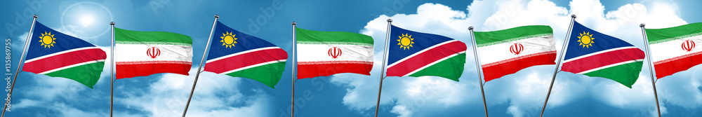 Namibia flag with Iran flag, 3D rendering Namibia flag with Iran flag, 3D rendering